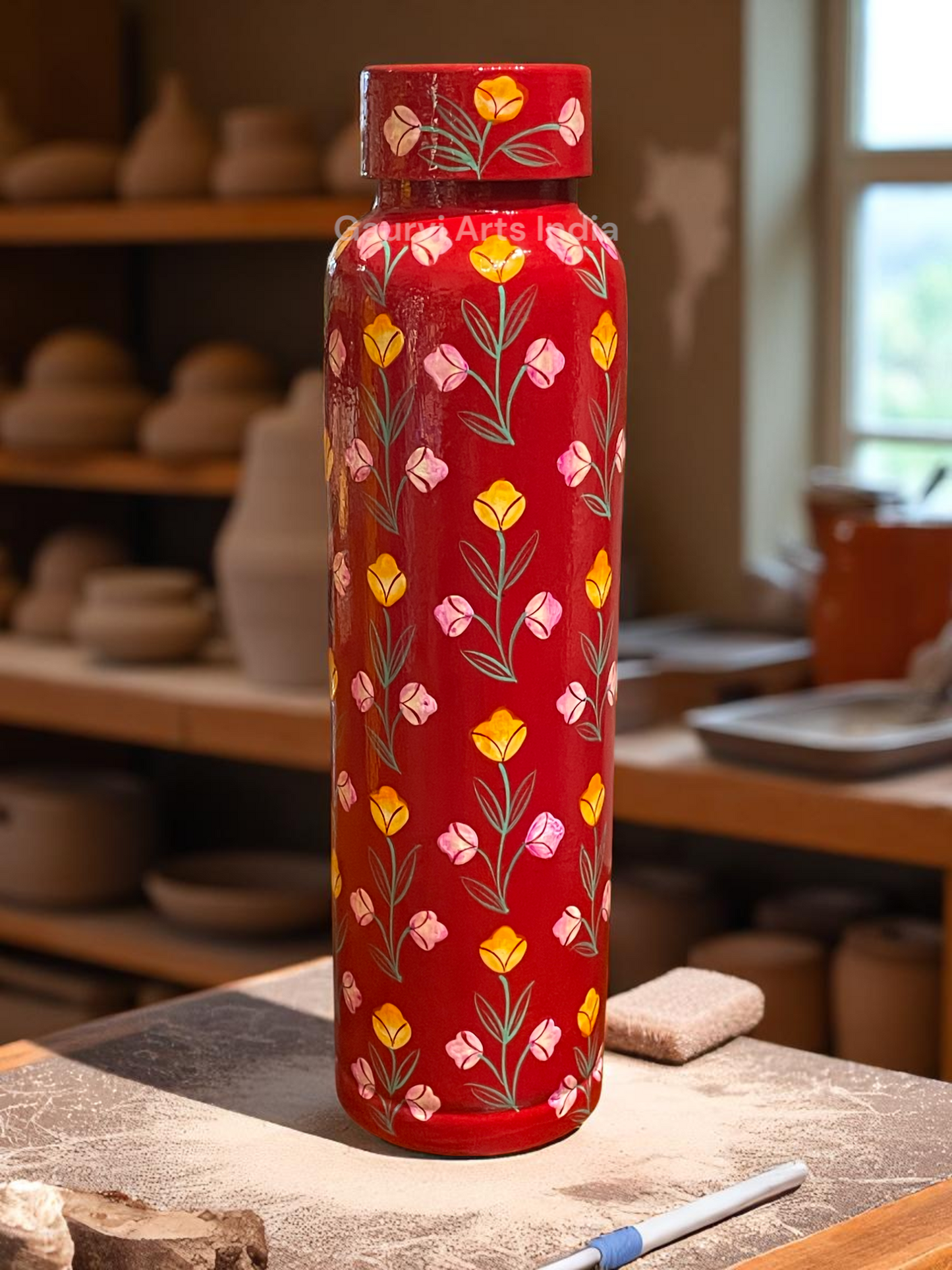 Elevate your hydration experience with this exquisitely hand-painted copper bottle nd health benefits in their everyday essentials