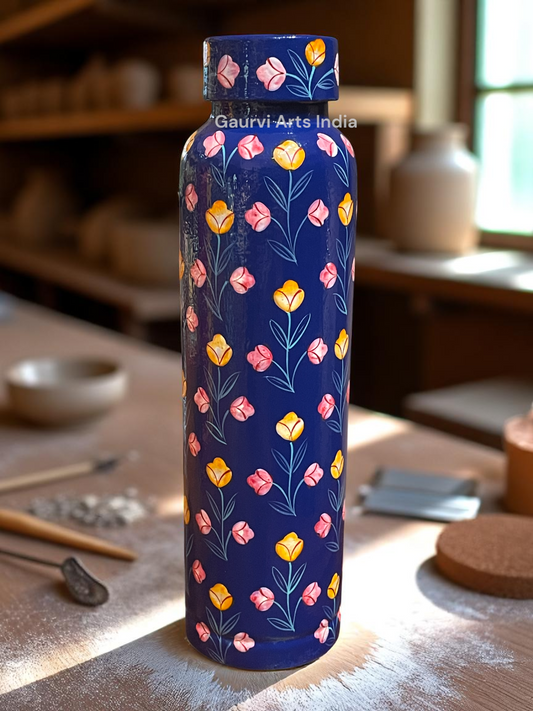 Elevate your hydration experience with this exquisitely hand-painted copper bottle nd health benefits in their everyday essentials