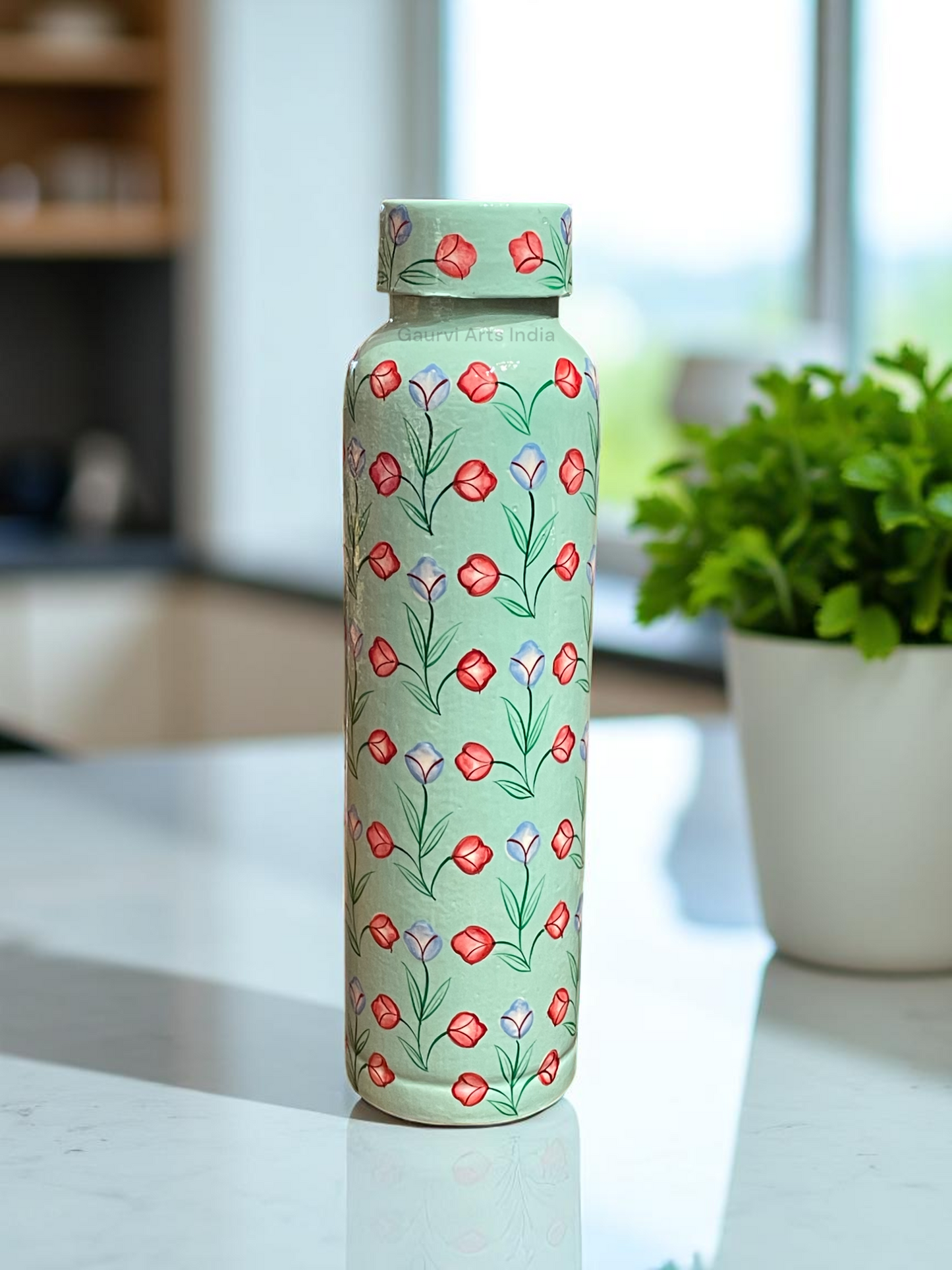 Elevate your hydration experience with this exquisitely hand-painted copper bottle nd health benefits in their everyday essentials