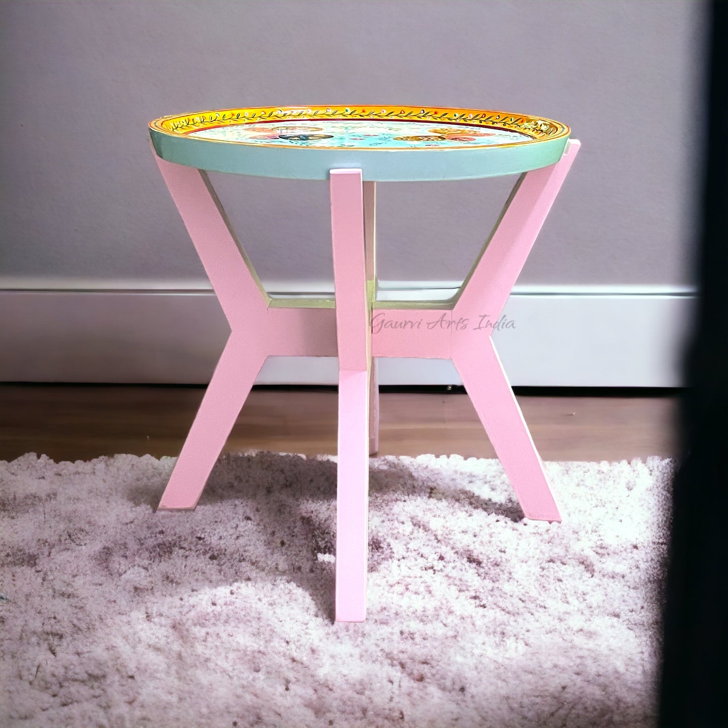 Elevate your living space with this exquisite Wooden Hand Painted Coffee Peg Table, making it an ideal centerpiece for your coffee moments.