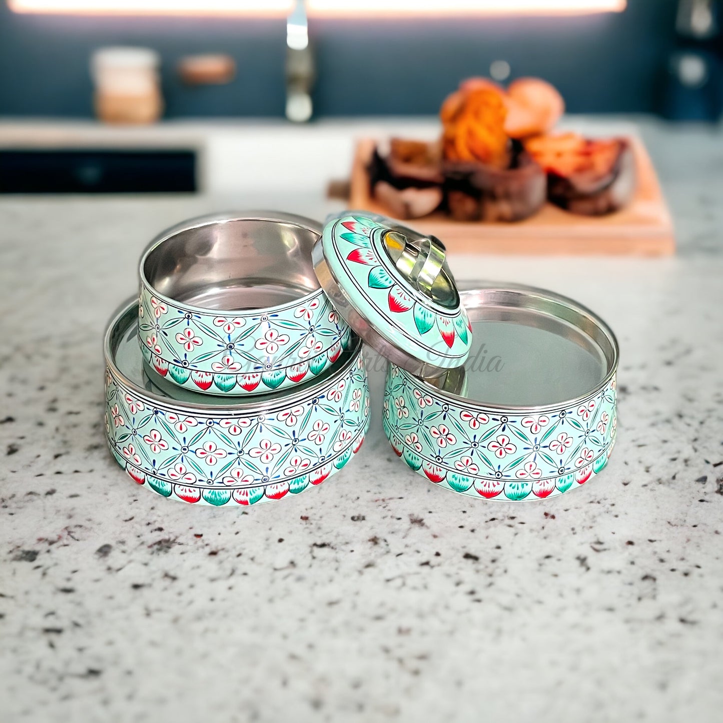 Hand Painted Stainless Steel Tiffin carrier, Best Gift For Family or Friends