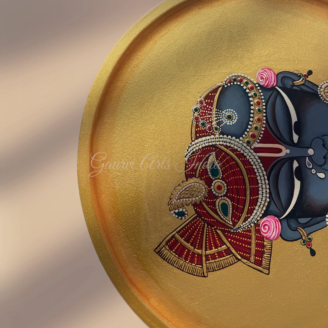 Hand Painted MDF Wall Plate Shrinathji Wall Mounted, Perfect for adding a sophisticated cultural accent to your home or office