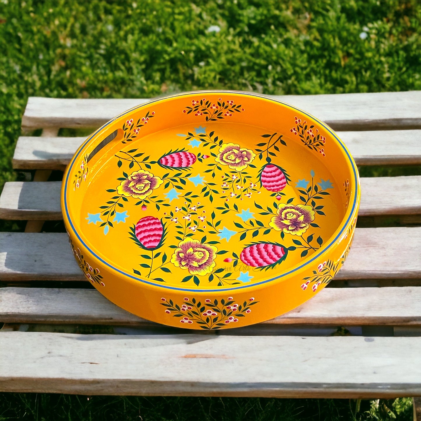 Hand-painted wooden round tray is perfect for serving with elegance and ease, Gift For Return Gifting