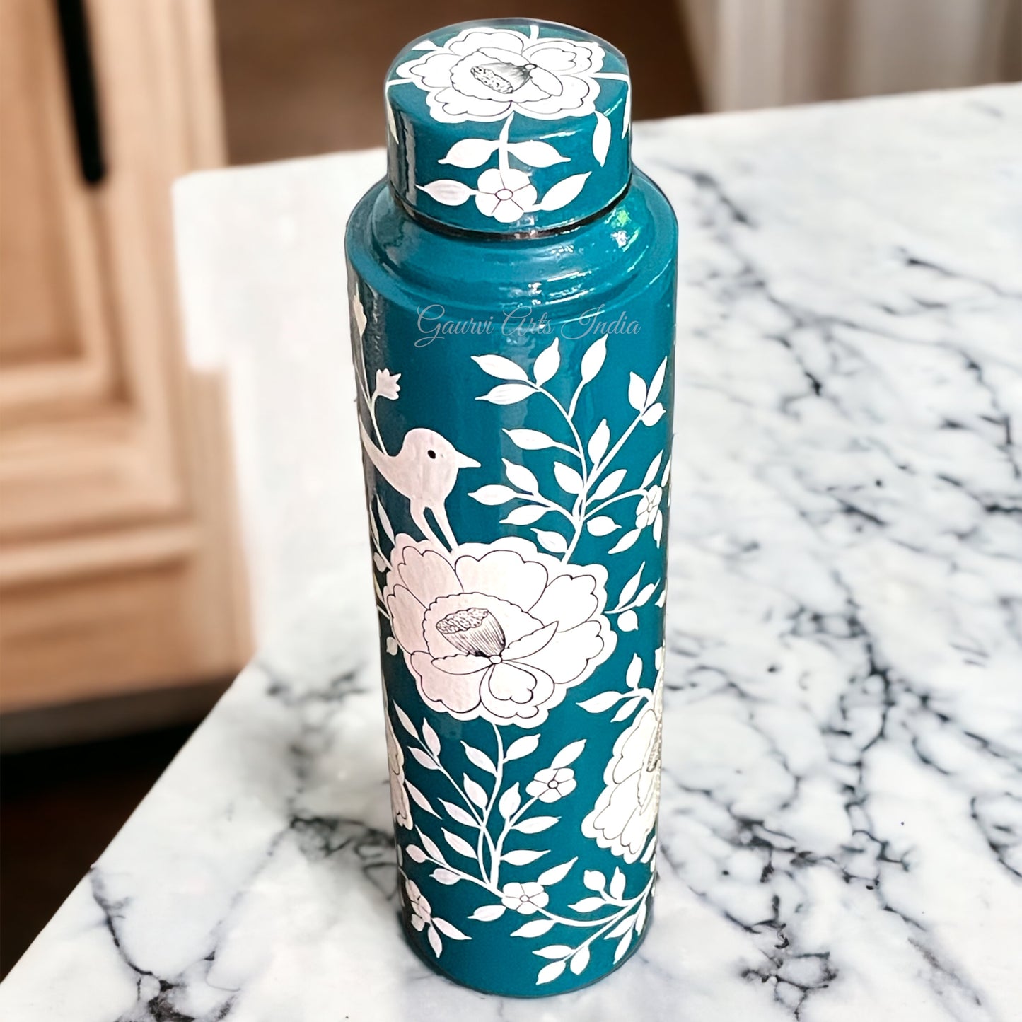 Hand-painted stainless steel bottle combines durability with artistic charm, making it a thoughtful and practical gift.