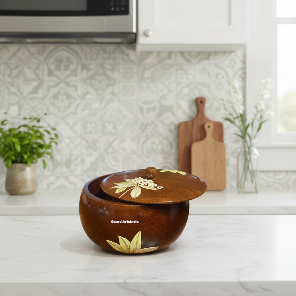 Handcrafted Solid Mango Wooden Roti Boxes for your kitchen Durable, eco-friendly, and a celebration of Indian heritage in every detail.