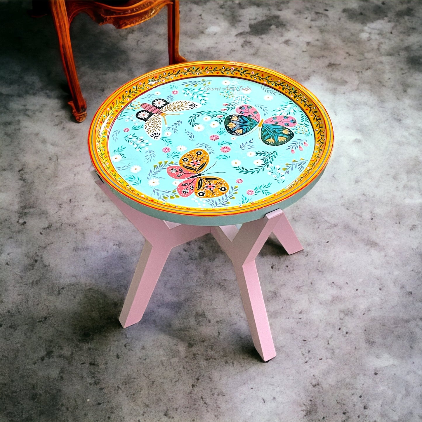 Elevate your living space with this exquisite Wooden Hand Painted Coffee Peg Table, making it an ideal centerpiece for your coffee moments.