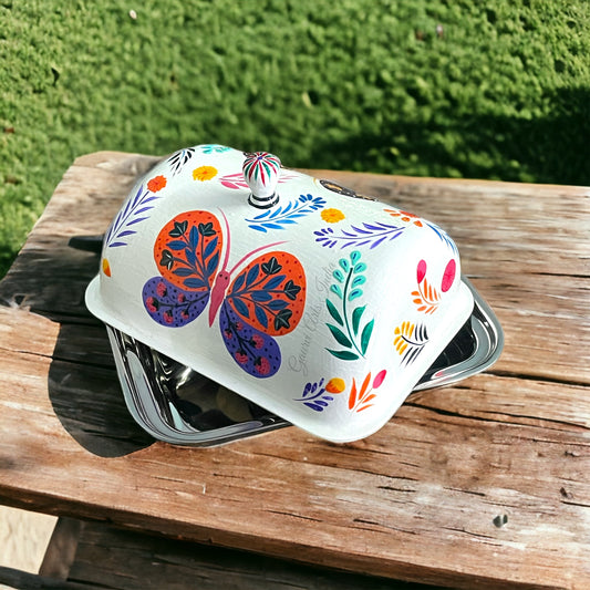 Hand Painted Stainless Steel Butter Dish and Best Kitchenware, Dining ware  and Gift For Her