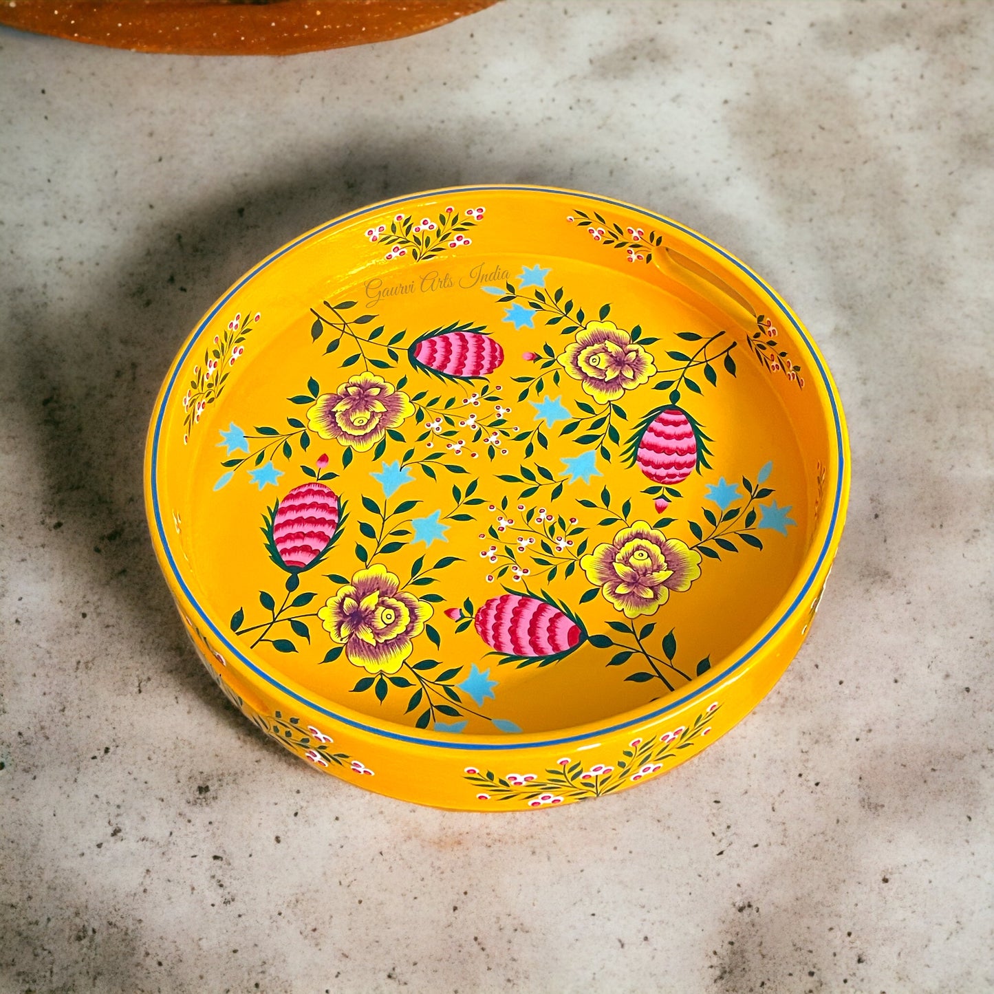 Hand-painted wooden round tray is perfect for serving with elegance and ease, Gift For Return Gifting