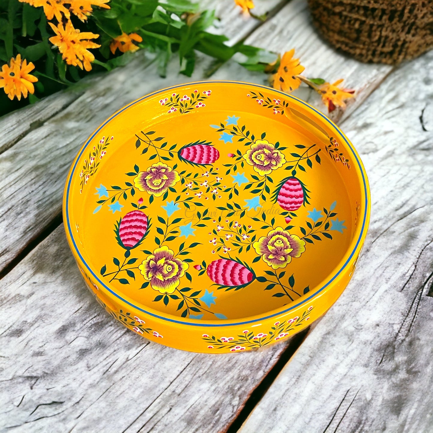 Hand-painted wooden round tray is perfect for serving with elegance and ease, Gift For Return Gifting