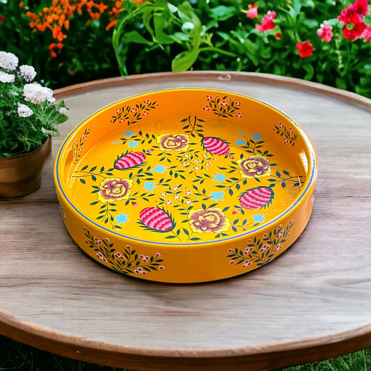 Hand-painted wooden round tray is perfect for serving with elegance and ease, Gift For Return Gifting