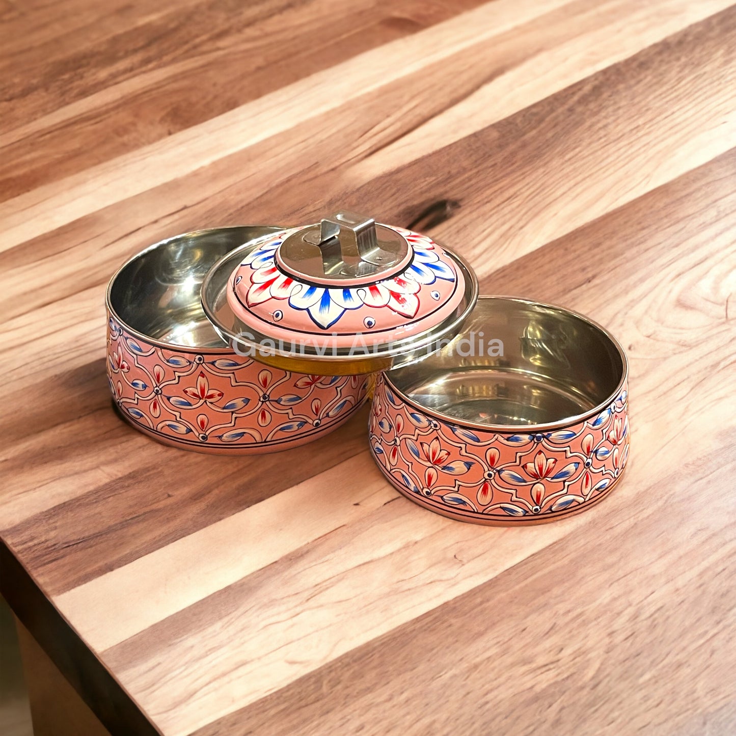 Hand Painted 2 Tier Tiffin Carrier, Perfectly sized to carry two delicious meals and Return Gift
