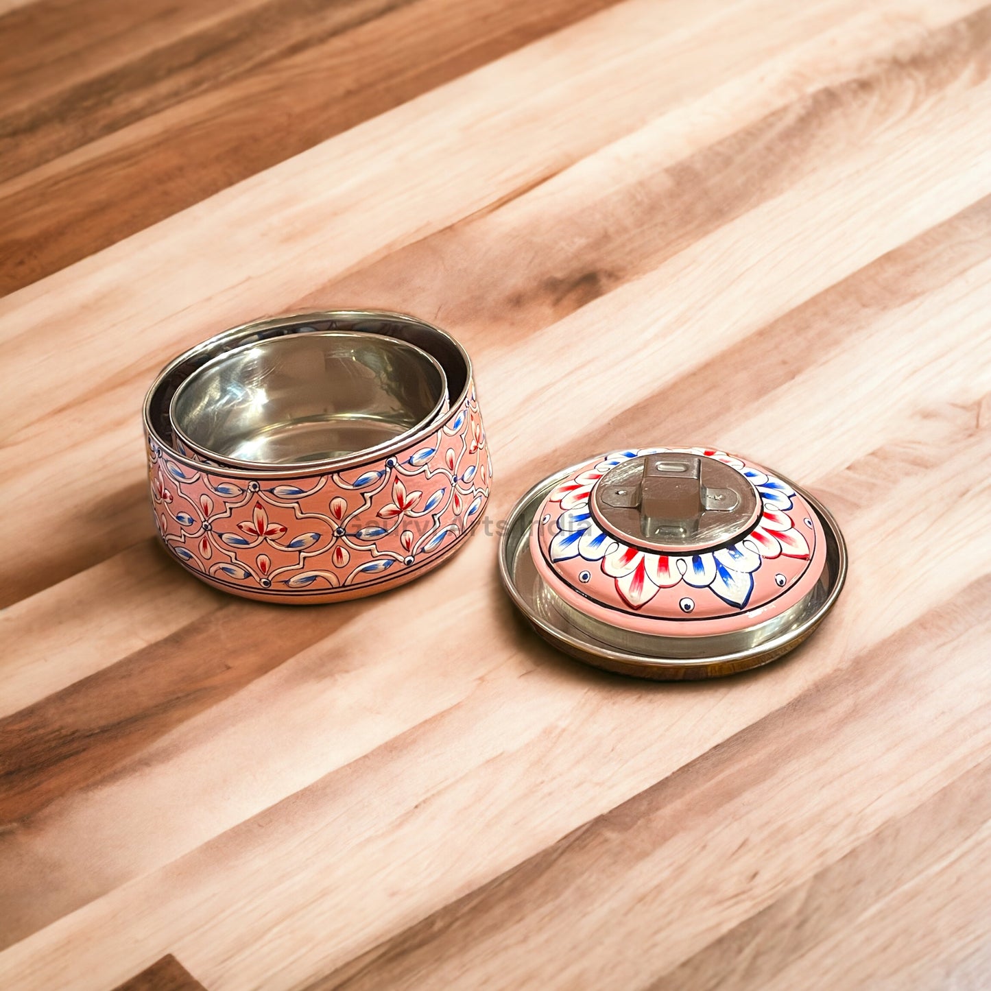 Hand Painted 2 Tier Tiffin Carrier, Perfectly sized to carry two delicious meals and Return Gift