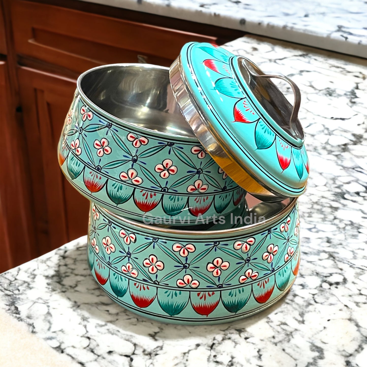 Hand Painted 2 Tier Tiffin carrier and Easy to carry and Office Lunch, Picnic Tiffin with Carrier