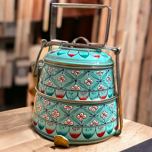 Hand Painted 2 Tier Tiffin carrier and Easy to carry and Office Lunch, Picnic Tiffin with Carrier