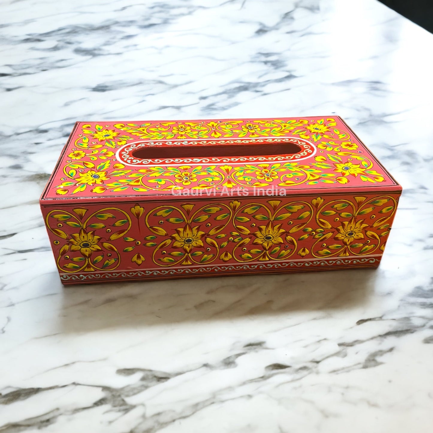 Enhance your dining experience with this wooden hand-painted tissue box, while the hand-painted details bring a unique, personal touch to your dining space.