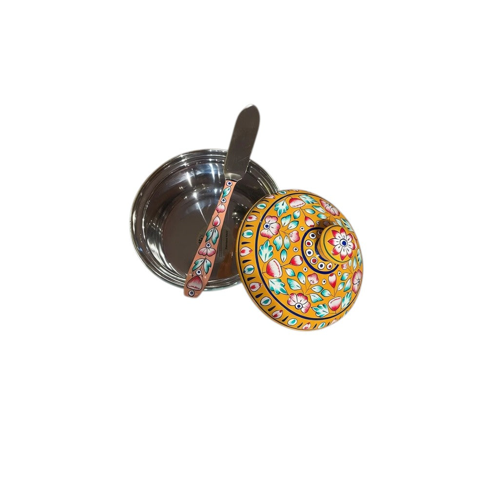Hand Painted Stainless Steel Butter Pot with Butter knife Butter Dishes in serveware